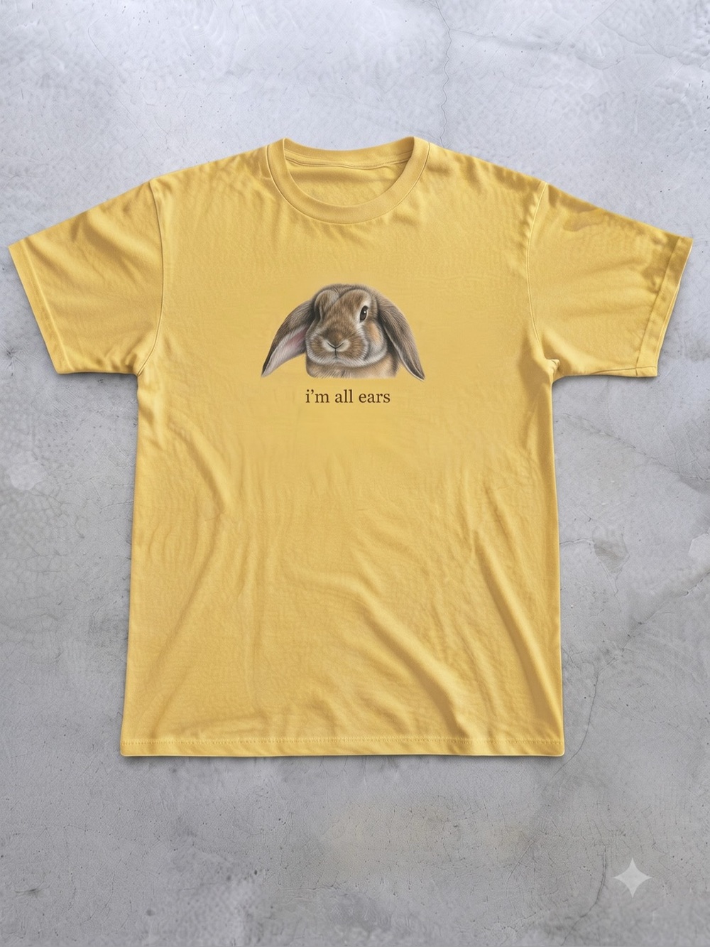 "I'm All Ears" Bunny Graphic Yellow Tee - Gildan Cotton T-Shirt